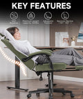 All Day Comfort Fabric Gaming Chair Built For Long Gaming Sessions With Pocket Spring Cushion in green, reclined position