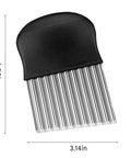 Front view of crinkle cutter vegetable cutter with stainless steel wavy blade and ergonomic black handle from Amazon