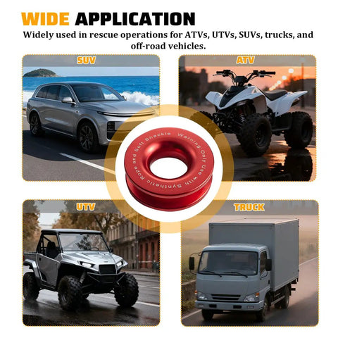 Heavy Duty Aluminum Winch Snatch Block Recovery Ring for ATV UTV SUV Trucks, Universal Towing Ring and Pulley System Accessory, Durable Aluminum Alloy, Built Tough for Real Off Road Recoveries, Red, 3.8 in aluminum recovery ring for ATV, UTV, SUV and truck use