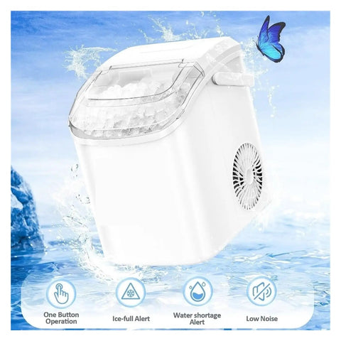 Hella Portable Countertop Ice Maker Churns Soft Chewable Pebble Ice Up To 34 Lbs A Day showing ice reservoir and water flow design.
