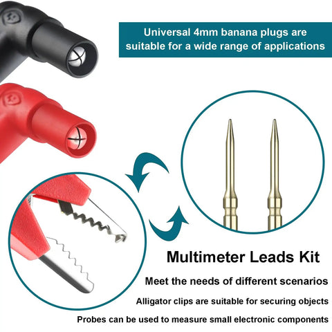 3.3 Foot Multimeter Test Leads Kit With 4mm Banana Plug To Alligator Clips Gold Plated Pro Grade Probes For Electrical Testing