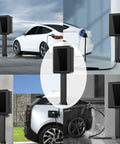 Slick Heavy-Duty EV Charger Enclosure With Pedestal Post displayed outdoors, rugged black case secured against elements for electric vehicle use.