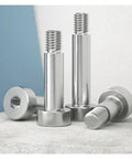 Close-up of Heavy Duty Hex Socket Cap Head Roller Shoulder Screws Set in 304 Stainless Steel M2.5 to M12, 45mm length, five pack.