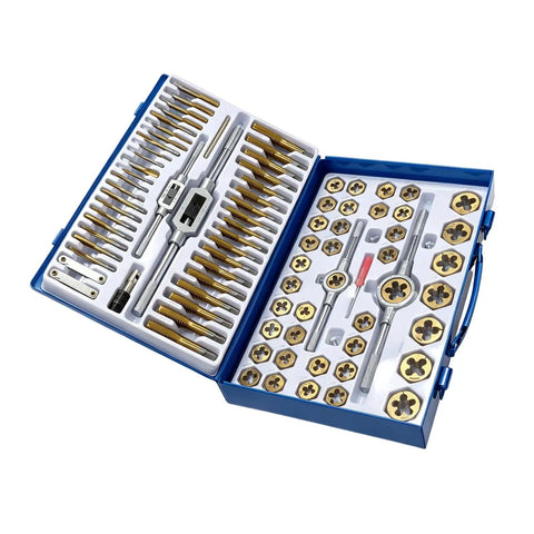 Top Pick Alloy Steel Tap And Die Set With 86 Pieces Includes T Handle Holders Gauges For Metalworking And Rethreading Tasks Perfect Metric Tool Kit For Your Home Workshop Or Industrial Garage Jobs open case
