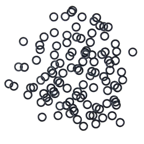 100 Pack One Quarter Inch Broadhead O Rings For Archery Replacement And Arrow Point And Field Point O Rings scattered on white background