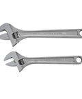 Adjustable Wrench Set, Two Piece All Steel With Wide Jaw Openings, Corrosion Resistant Chrome Finish, Quick Size Markings shown