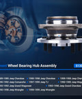 Front Wheel Hub And Bearing Assembly Two Piece For Five Lug Jeep Cherokee Wrangler Grand Cherokee TJ Comanche Wagoneer Fits 1989 To 1999 Models With Durable Bearings And Easy Install For A Smooth Ride