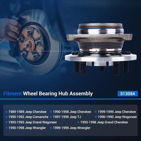 Front Wheel Hub And Bearing Assembly Two Piece For Five Lug Jeep Cherokee Wrangler Grand Cherokee TJ Comanche Wagoneer Fits 1989 To 1999 Models With Durable Bearings And Easy Install For A Smooth Ride