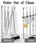 Mop And Broom Wall Mount Organizer With Five Racks And Four Hooks Stainless Steel Heavy Duty Boss Grade Tool Hanger Kit comparison