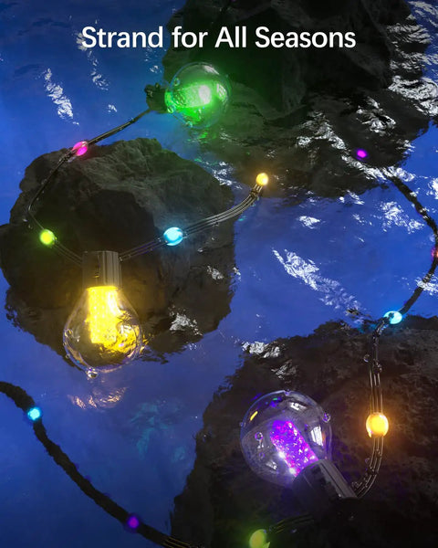 50Ft Outdoor RGBW Rope Fairy String Lights With Bluetooth App Control And Remote Dimmable Color Changing G40 Lit Patio