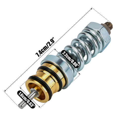 Unloader valve kit for high-pressure washer pumps; chrome-plated body with brass components and O-rings, side view