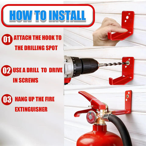 Installation steps of 4 Pack Fire Extinguisher Wall Mount Kit With Heavy Duty Bracket And Hook No Fuss Securely Mount Standard Fire Extinguishers In Any Spot Rust Resistant Iron Mounts Easy Install With Screws And Washers Included