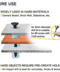 Image showing Beefy Heavy Duty Flat Head Phillips Wood Screws 80 Pc Set drilling into concrete, bricks, and stone for hard materials.