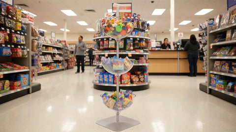 3 Tier Bowl Organizer Floor Standing Display Rack With Flat Base, Mobile Merch Stand For Retail, Clear Polycarbonate Bowls