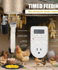 Smooth Operator 16 Group Automatic Poultry Feeder With Programmable Timer showing food dispenser and timer settings for outdoor use.