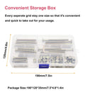 Crib Hardware Replacement Kit with hex socket bolts and barrel nuts in a clear plastic storage box