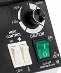 Close-up of the control panel for Heavy Duty 1500W Eyeglasses Frame Heater, featuring temperature settings and switches.