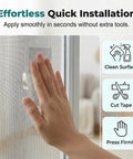 Hand applying Heavy Duty Window and Door Screen Repair Patch Kit with Self Adhesive Fiberglass Mesh to a torn screen