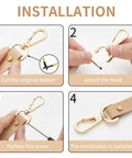 Step-by-step installation guide for Top Shelf 4Pcs Detachable Swivel Snap Hooks And Screw Bar Swap Bag Straps.