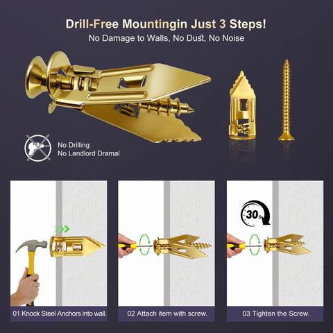88 Pieces Self Drilling Drywall Anchors And Screws Kit With Two Anchor Sizes And Three Expansion Screw Sizes Zinc Plated Steel No Drill Required Heavy Duty Holds Up To 80 Lbs For Picture Frames Shelves And Wall Decor installation steps