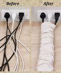 Before and after image of Premium White Fabric Chandelier Cord Covers That Tuck Away Messy Wiring for a clean look.