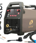 All-In-One MIG Welder Workhorse With Gas Or Gasless Flux Core, Lift TIG, Stick, displayed with cables and accessories