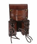 Go-To Must-Have Leather Tool Organizer Belt Pouch Bull Pin Holster Wrench Hammer Holder with riveted leather sleeves front view