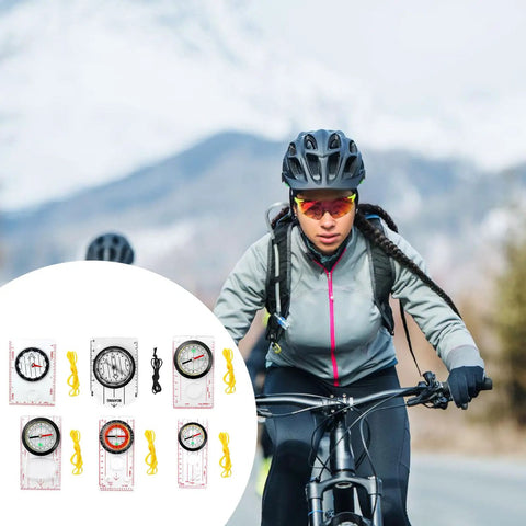 Cyclist using Orientation Compass With Map Scale Ruler And Magnifier For Hiking And Camping Navigation Lightweight Acrylic Multitool