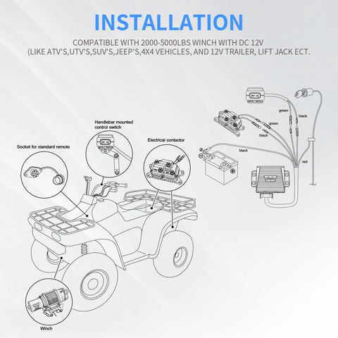Heavy Duty 12V 250A Beefy Winch Solenoid Relay Contactor With Rocker Thumb Switch Mounting Brackets Terminal Caps And Handle Bar Control For ATV UTV 1500 Lb To 5000 Lb Capacity installation diagram for ATV winch