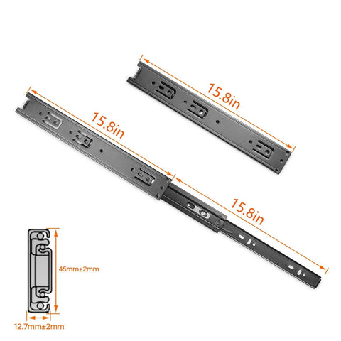 3 Pair 16 Inch Heavy Duty Full Extension Drawer Slides With Ball Bearing, Side Mount Rails For Dresser Cabinet And Kitchen, 100 Lb Load Capacity, Built To Last Steel Drawer Runners, 15.8in shown