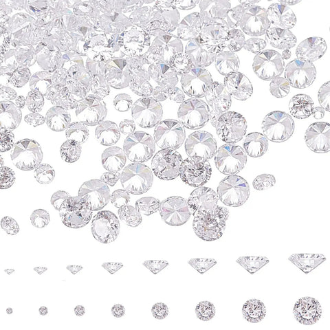Loose CZ Diamond Stones Kit 2400 Clear Cubic Zirconia Rhinestones In 8 Sizes From 0.8mm To 2.5mm Glass Pointed-Back Faceted Cabochons