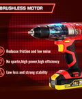 20V Brushless Cordless Drill Kit With Two Batteries, 530 Inch Lbs Torque, highlighting brushless motor efficiency and features