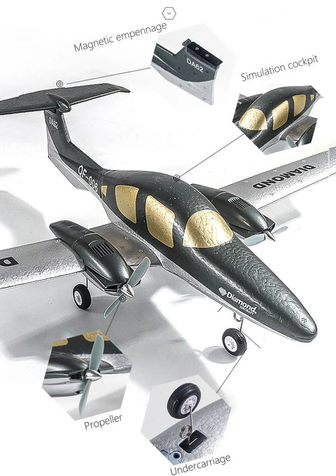 Beginner Friendly RC Plane 2 Channel 2 4Ghz RTF Diamond Style Airplane With Auto Stability Gyro detailed view