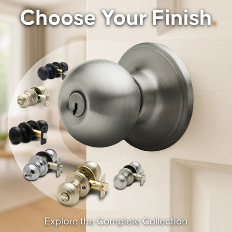 Easy Install Keyed Entry Door Knob Set With Lock And Key, Satin Stainless Finish, ANSI Grade 3 Privacy Handle options