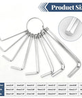 8 Piece Metric Allen Wrench Set With Key Ring For Easy On The Go Fixes, Chrome Vanadium Hex Keys 1.5mm To 6mm, product size chart