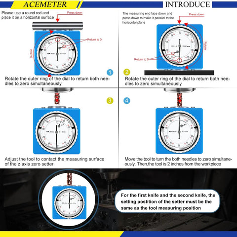 Steps for using Z Axis Zero Setting Tool 0 To 0.1 Inch By 0.001 Inch Precision CNC Instrument Setter For CNC Lathes, Milling And Drilling Machines shown