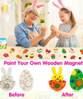 Kids Easter Craft Kit With 36 Wooden Magnets And 12 Colored Pens Totally Fun DIY Painting Set For Boys And Girls Ages 4 To 12 Includes Egg Bunny Chick Carrot Designs Perfect Party Favors Gifts And Keepsakes