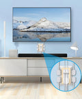 Multi Wall Outlet Surge Protector Plug And Play Setup With Five Adapter Spaced Outlets Four Usb C Fast Charge Ports Soft Night Light Etl Safe White home office setup with wall surge protector next to TV.