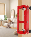 Door Hinge Jig Pro Grade Aluminum Alloy Mortiser Kit installed on wooden door, adjustable router template