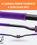 XL Ergonomic Lock On Bike Grips Purple For Adults And Big Hands on mountain bike handlebar, close-up detail with logo
