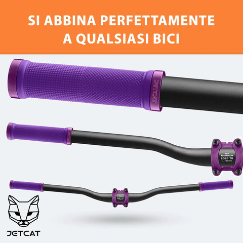XL Ergonomic Lock On Bike Grips Purple For Adults And Big Hands on mountain bike handlebar, close-up detail with logo