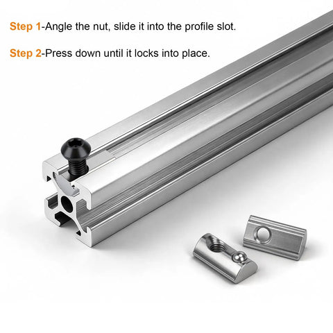 Heavy Duty M6 T Nut Screw Kit For 3030 3060 Aluminum Extrusion shown with sliding T nut placement steps
