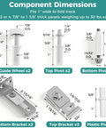 Diagram showing dimensions of parts in 12-Piece Bifold Door Hardware Kit For 1-Inch Track Replacement, including brackets and pivots.
