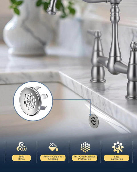 Heavy Duty Solid Brass Sink Overflow Cover Rings Finished In Brushed Nickel Super Rugged Bathroom Drain Shield Anti Wobble Rubber Gasket Real Deal Built Like A Tank
