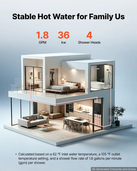 Handles Heavy Duty Plumbing With This 36 Kw Tankless Electric Water Heater for stable hot water in a modern home.