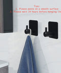 Heavy Duty Black Adhesive Hooks 6 Pack Wall Mount Hangers for Coat, Hat, Towel, Robe, Keys, Clothes Durable Aluminum Style