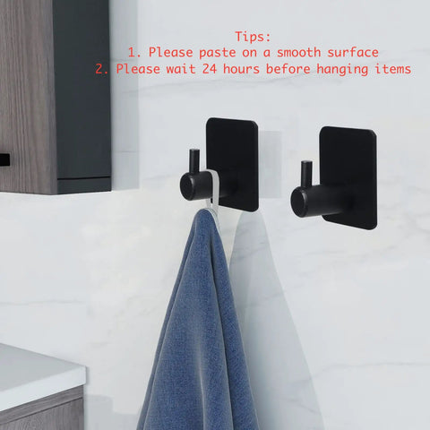 Heavy Duty Black Adhesive Hooks 6 Pack Wall Mount Hangers for Coat, Hat, Towel, Robe, Keys, Clothes Durable Aluminum Style