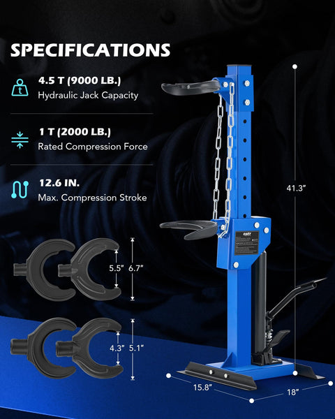 Hydraulic Strut Spring Compressor Kit With 1 Ton Compression Force And 4.5 Ton Jack Capacity Includes 4 Spring Clasps For Cars Trucks SUVs Heavy Duty For Easy DIY Auto Suspension Service
