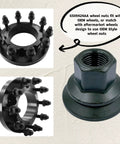 Premium Heavy Duty Wheel Lug Nuts For Dodge Ram 3500 4000 4500 5500 2012 To 2022, black lug nuts set in two angles.
