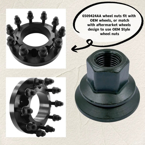 Premium Heavy Duty Wheel Lug Nuts For Dodge Ram 3500 4000 4500 5500 2012 To 2022, black lug nuts set in two angles.